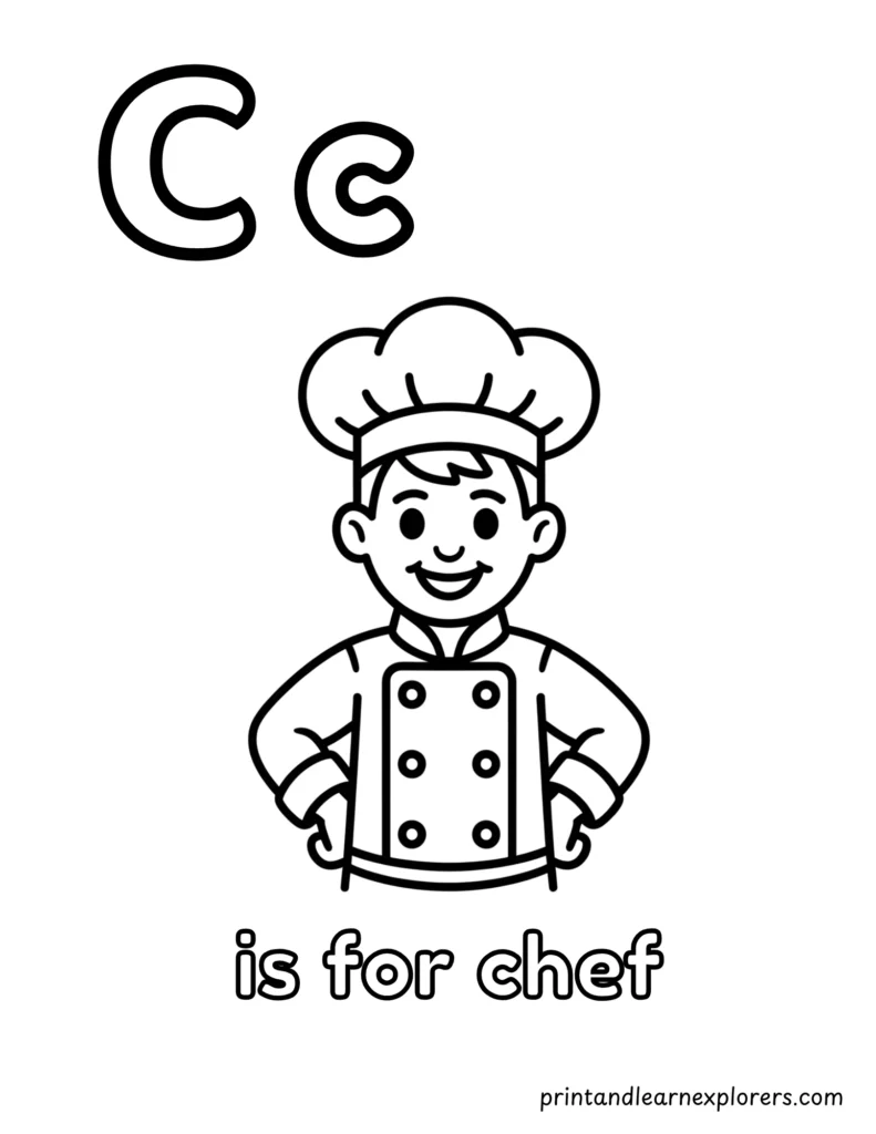 letter c is for chef coloring page