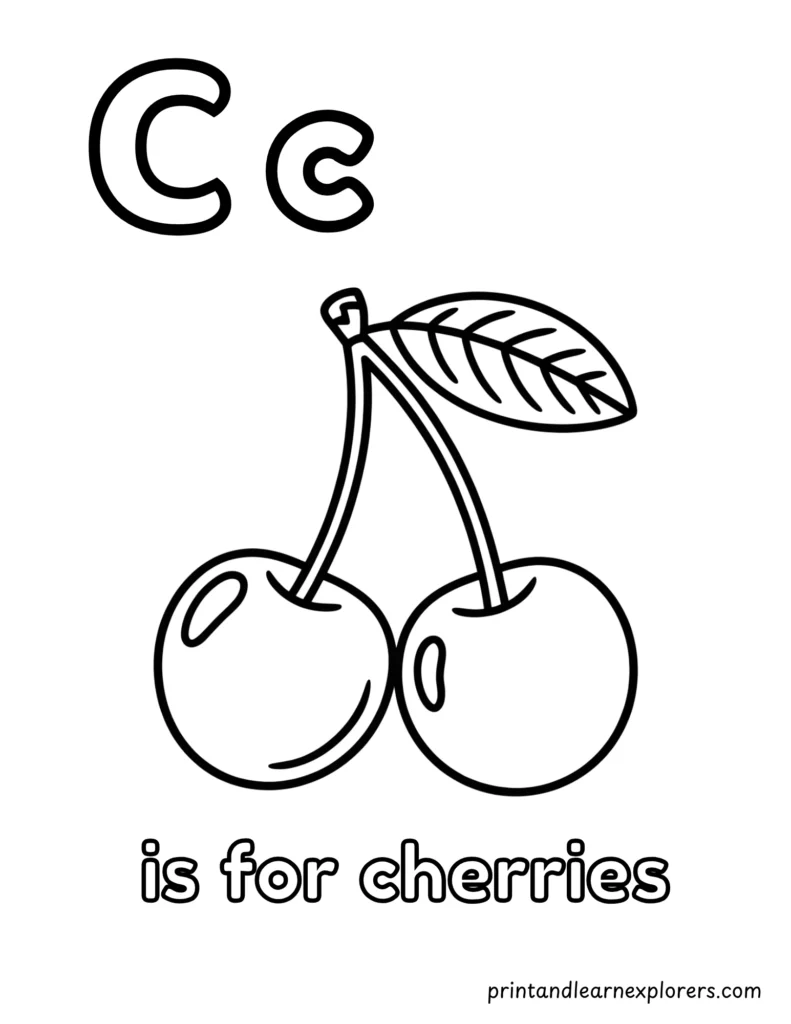 letter c is for cherries coloring page