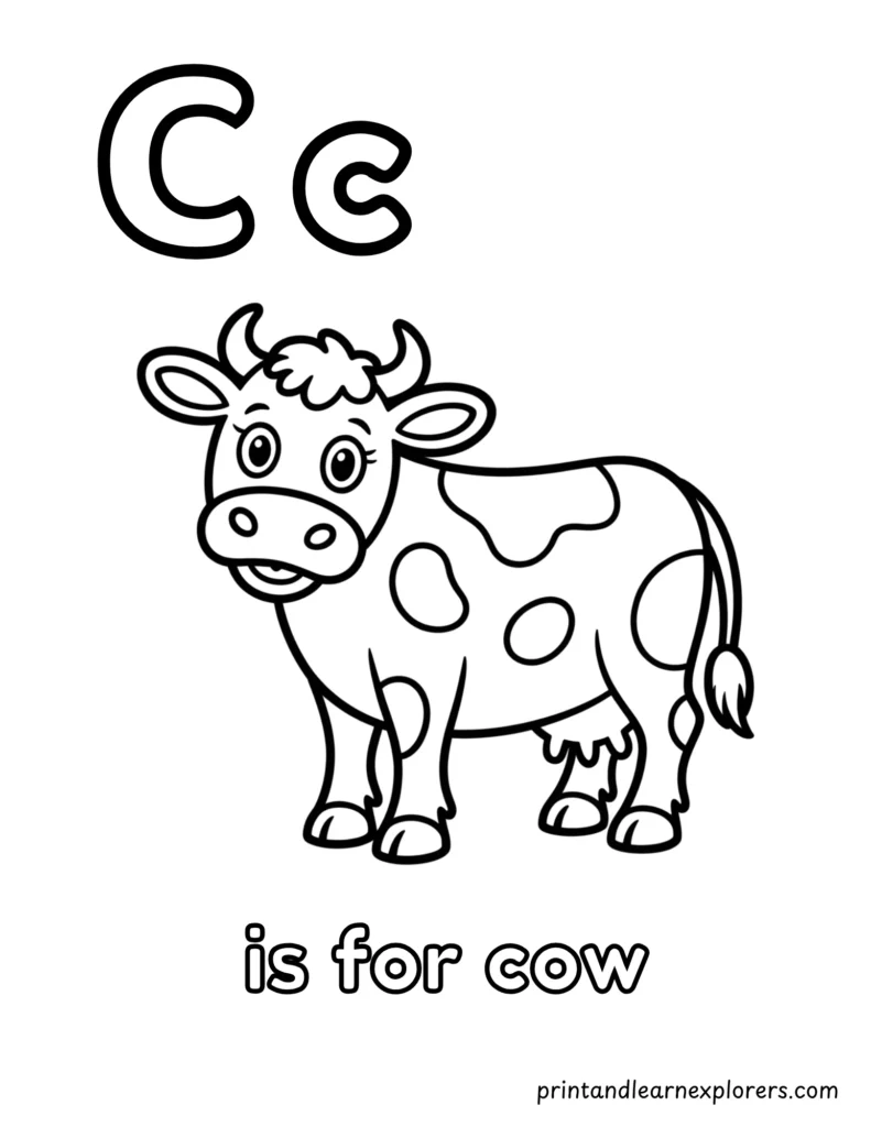 letter c is for cow coloring page