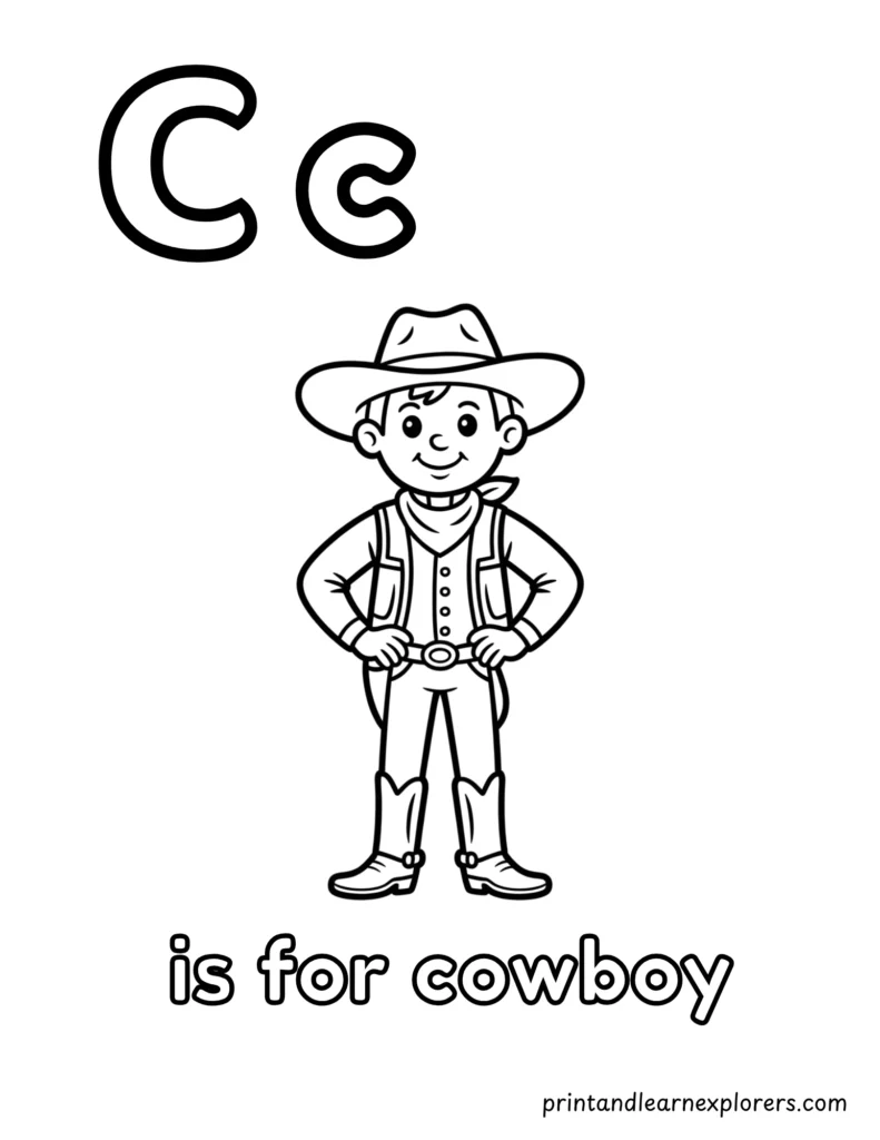 letter c is for cowboy coloring page