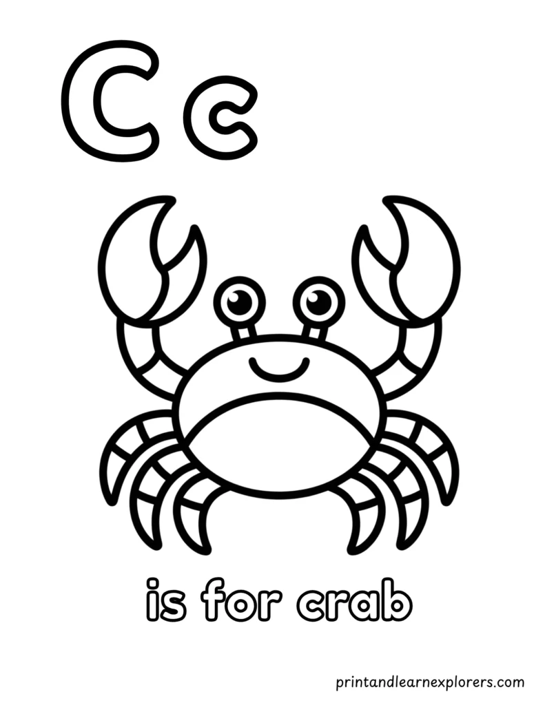letter c is for crab coloring page