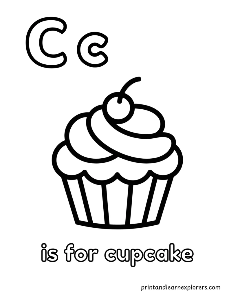 letter c is for cupcake coloring page