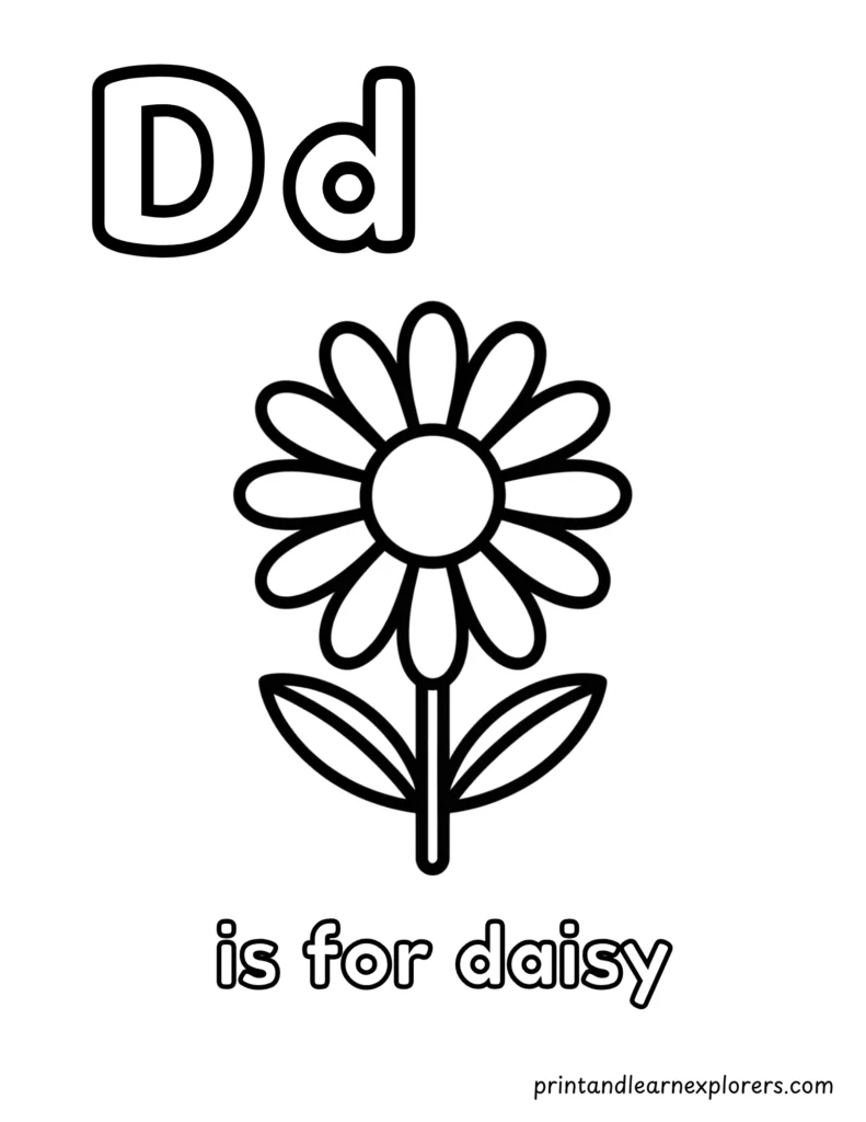 letter d is for daisy coloring page