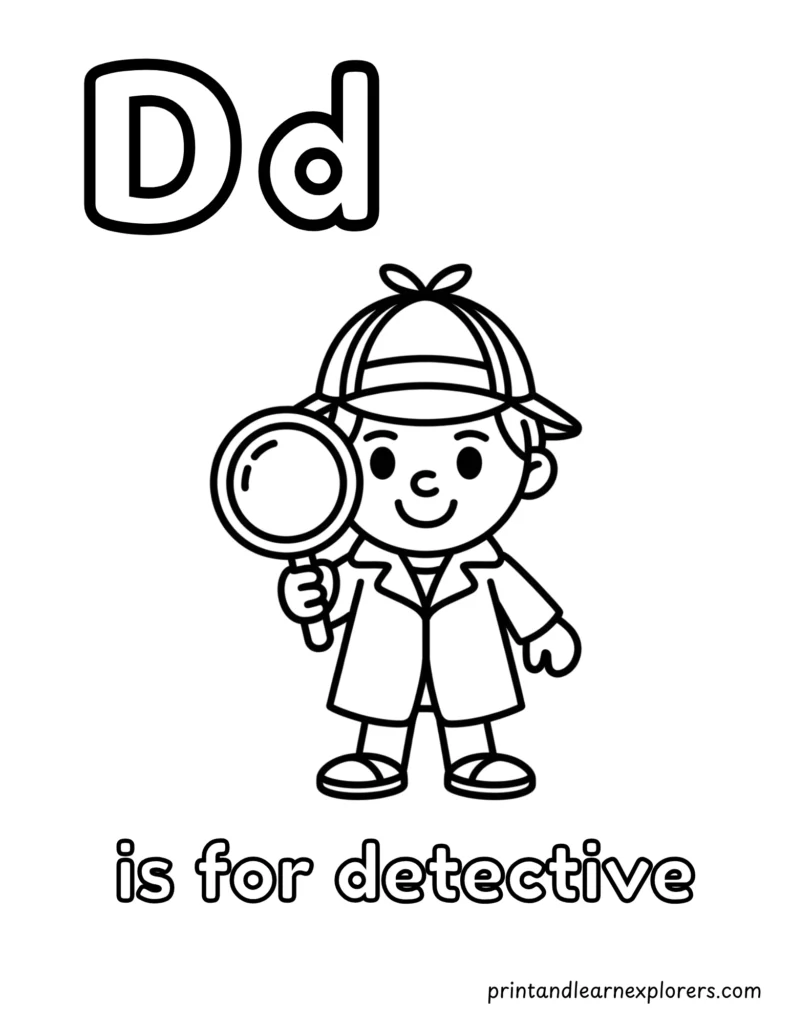 letter d is for detective coloring page