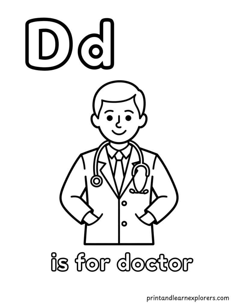 letter d is for doctor coloring page