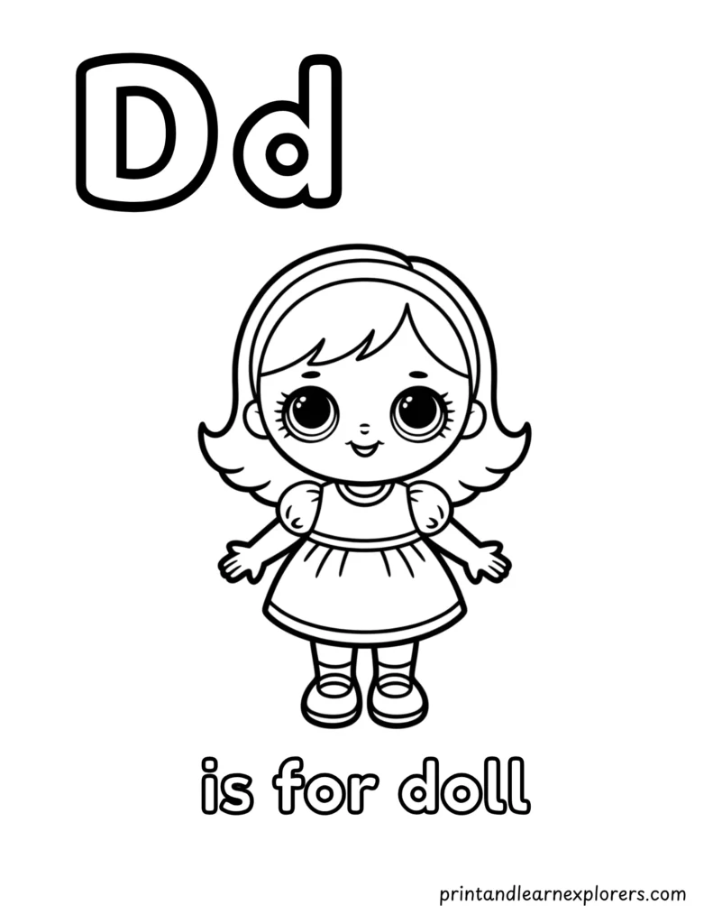 letter d is for doll coloring page