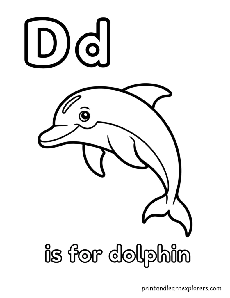 letter d is for dolphin coloring page