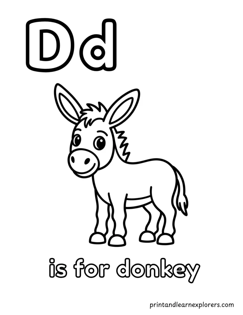 letter d is for donkey coloring page