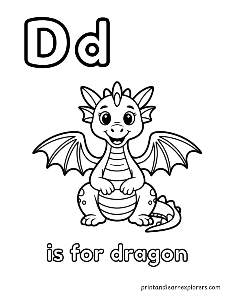 letter d is for dragon coloring page