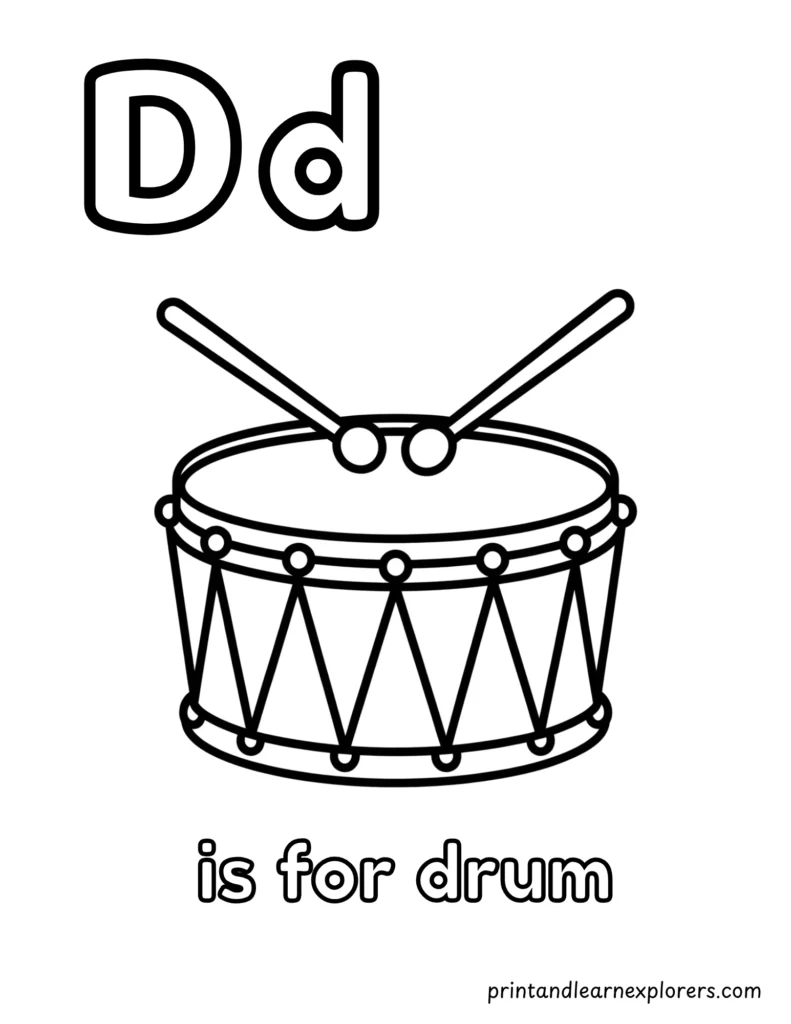 letter d is for drum coloring page