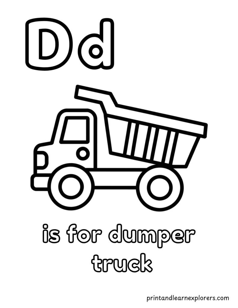 letter d is for dumper truck coloring page