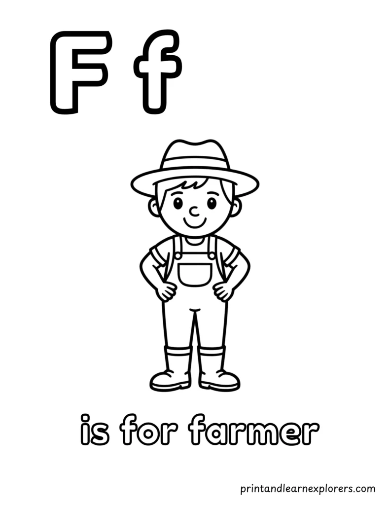 letter f is for farmer coloring page