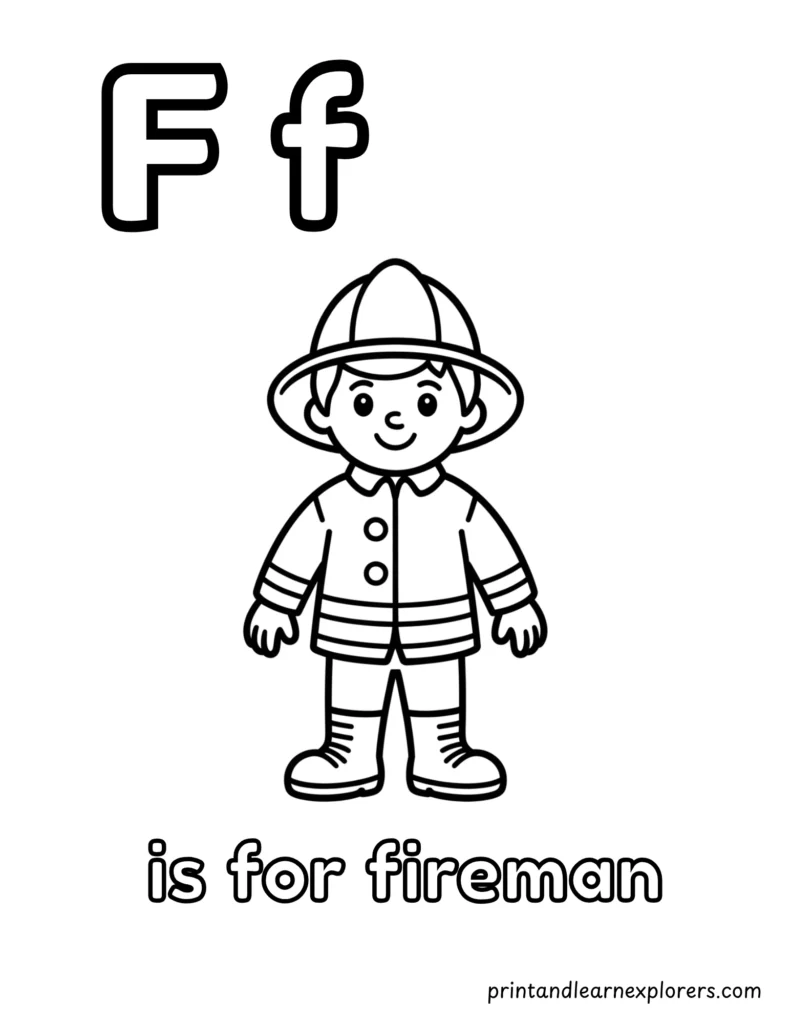 letter f is for fireman coloring page