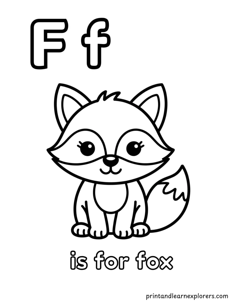 letter f is for fox coloring page