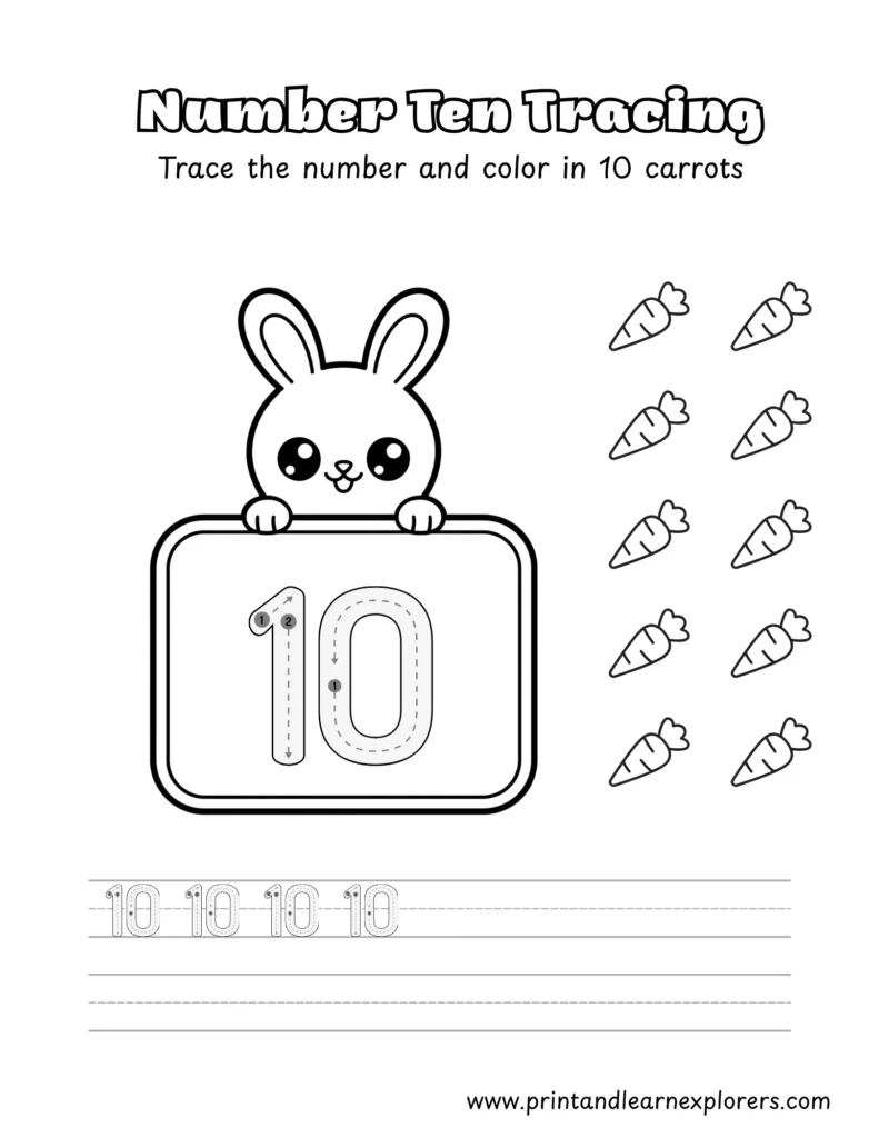 Bunny number tracing worksheet 10
