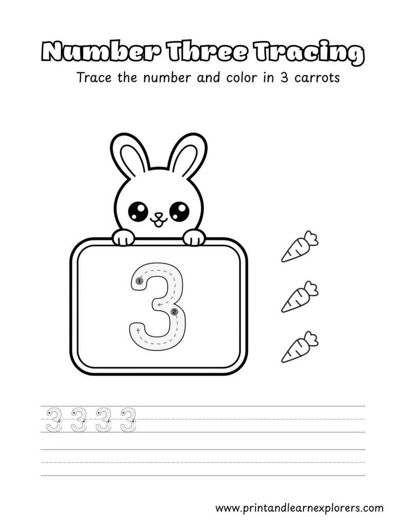 Bunny number tracing worksheet 3
