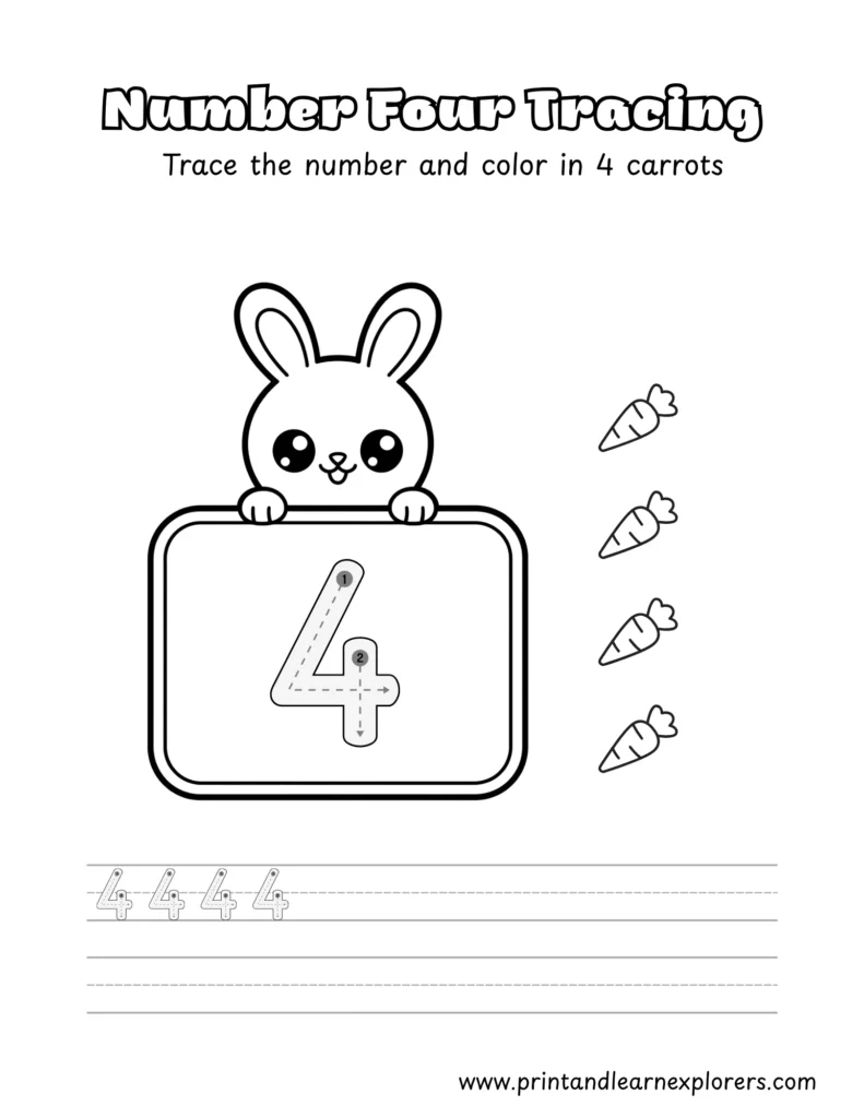 Bunny number tracing worksheet 4