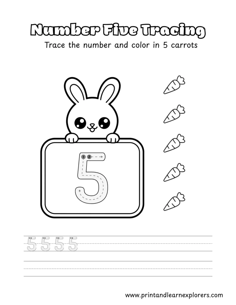 Bunny number tracing worksheet 5