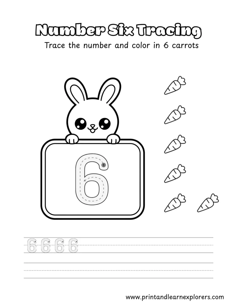 Bunny number tracing worksheet 6
