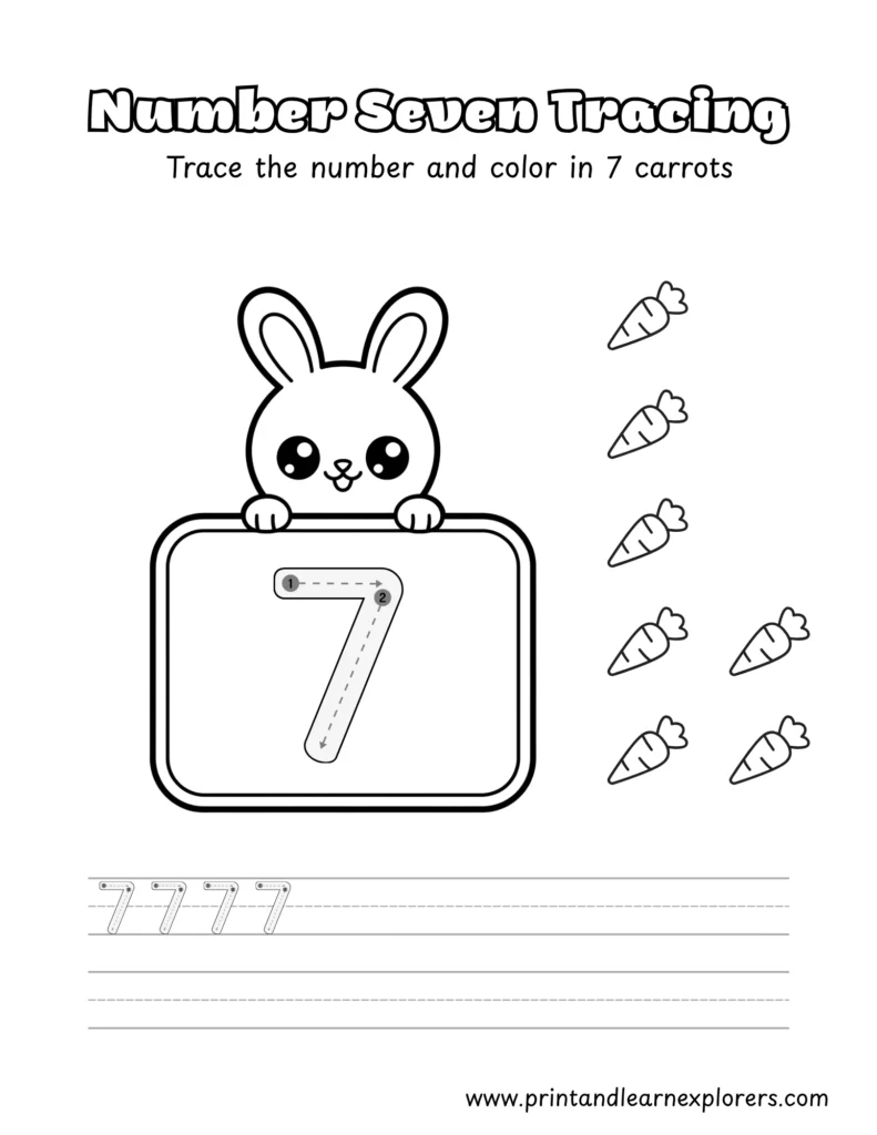 Bunny number tracing worksheet 7
