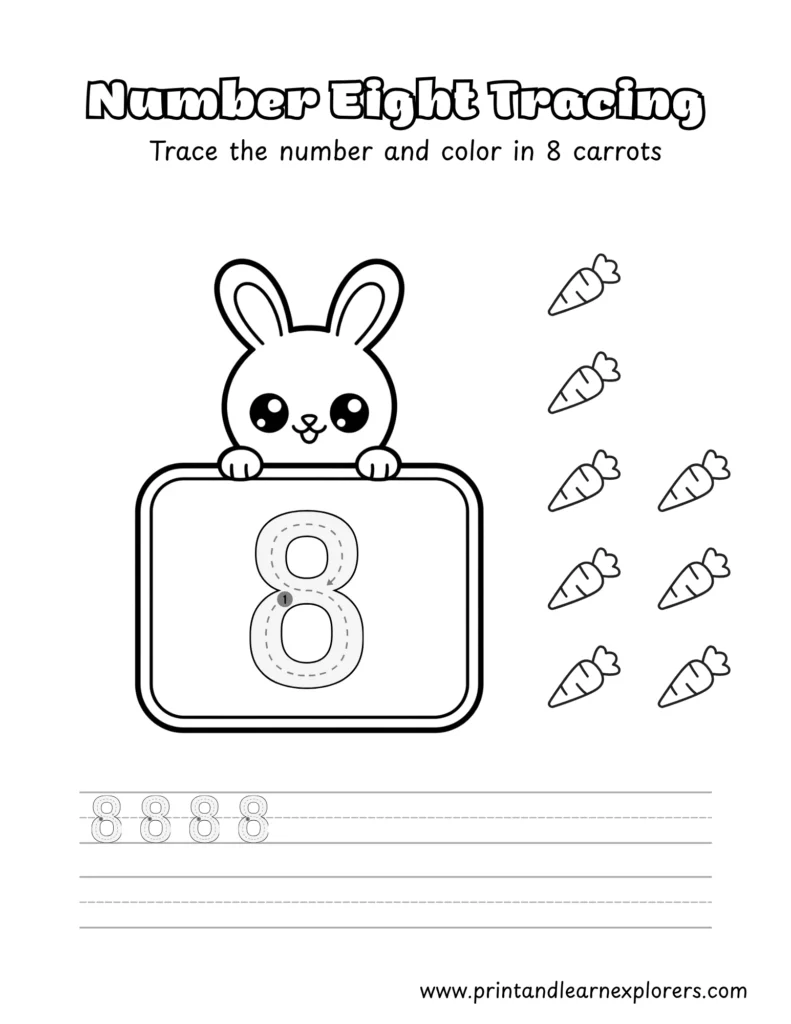 Bunny number tracing worksheet 8