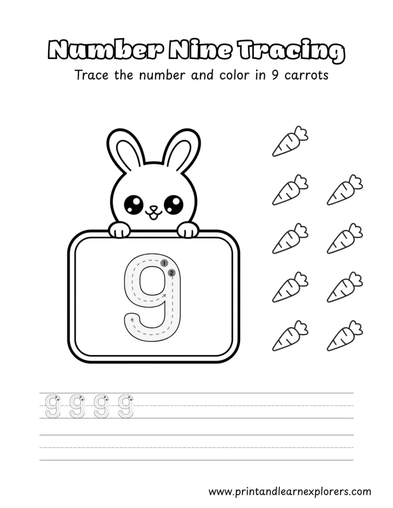 Bunny number tracing worksheet 9