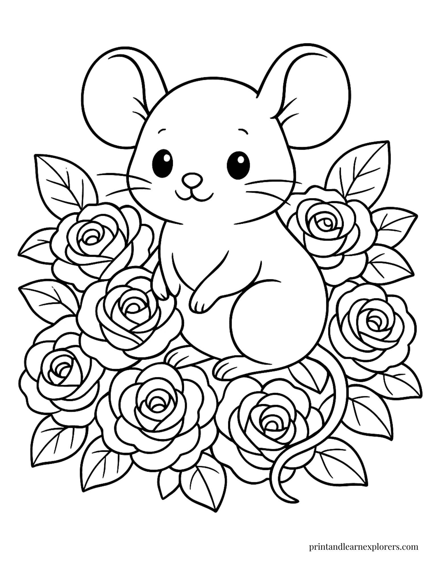Cute Rose Coloring Pages with mouse 2