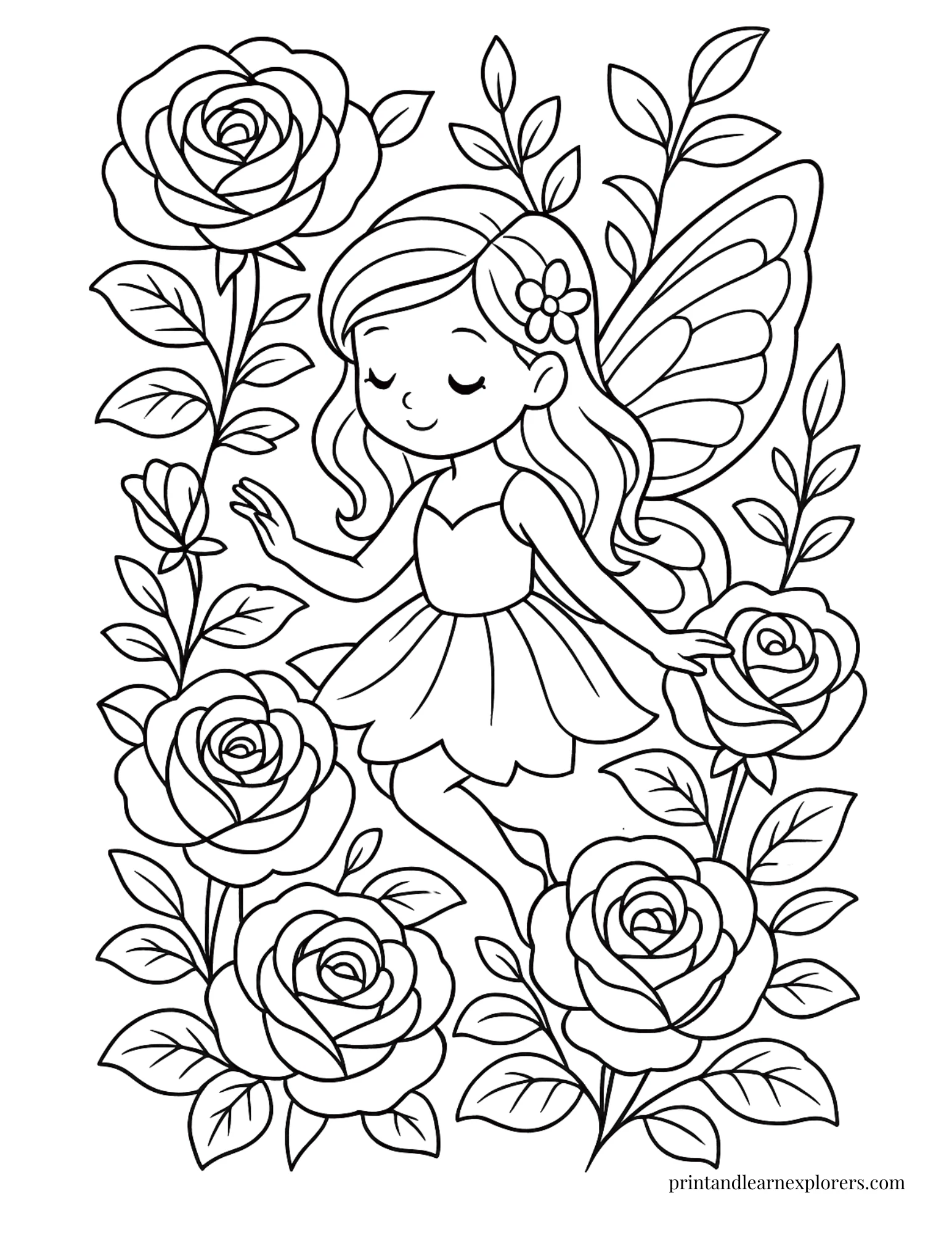 Cute rose coloring page fairy