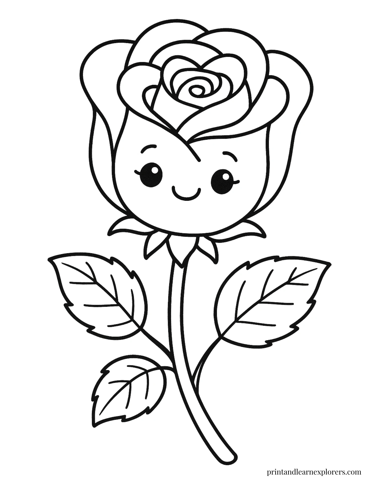 Cute rose with smiling face coloring page 2