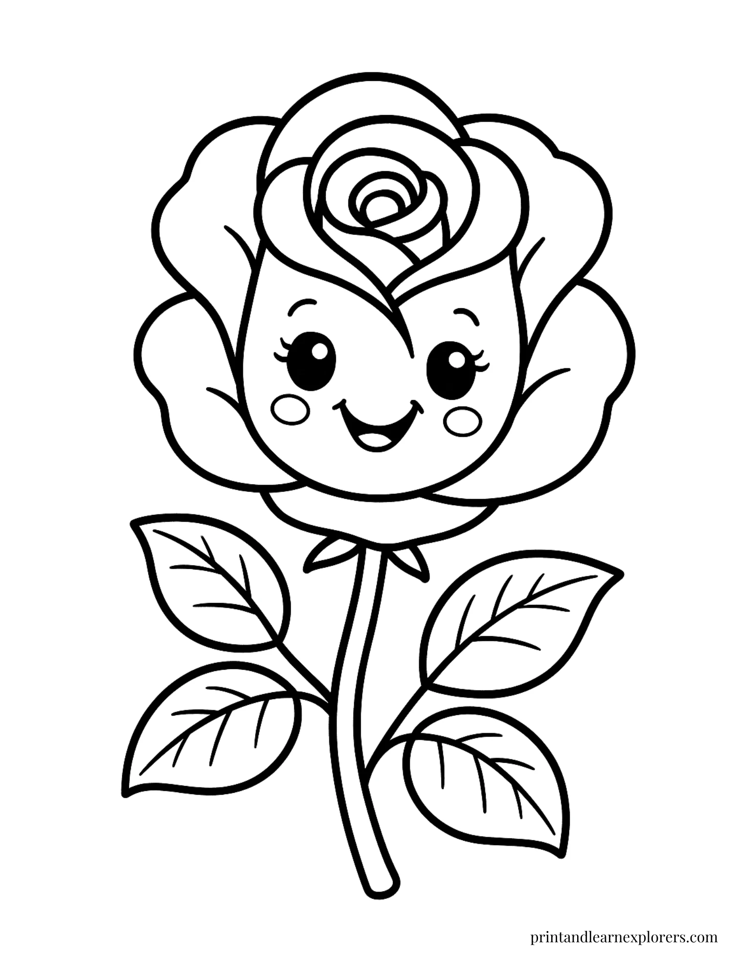 Cute rose with smiling face coloring page