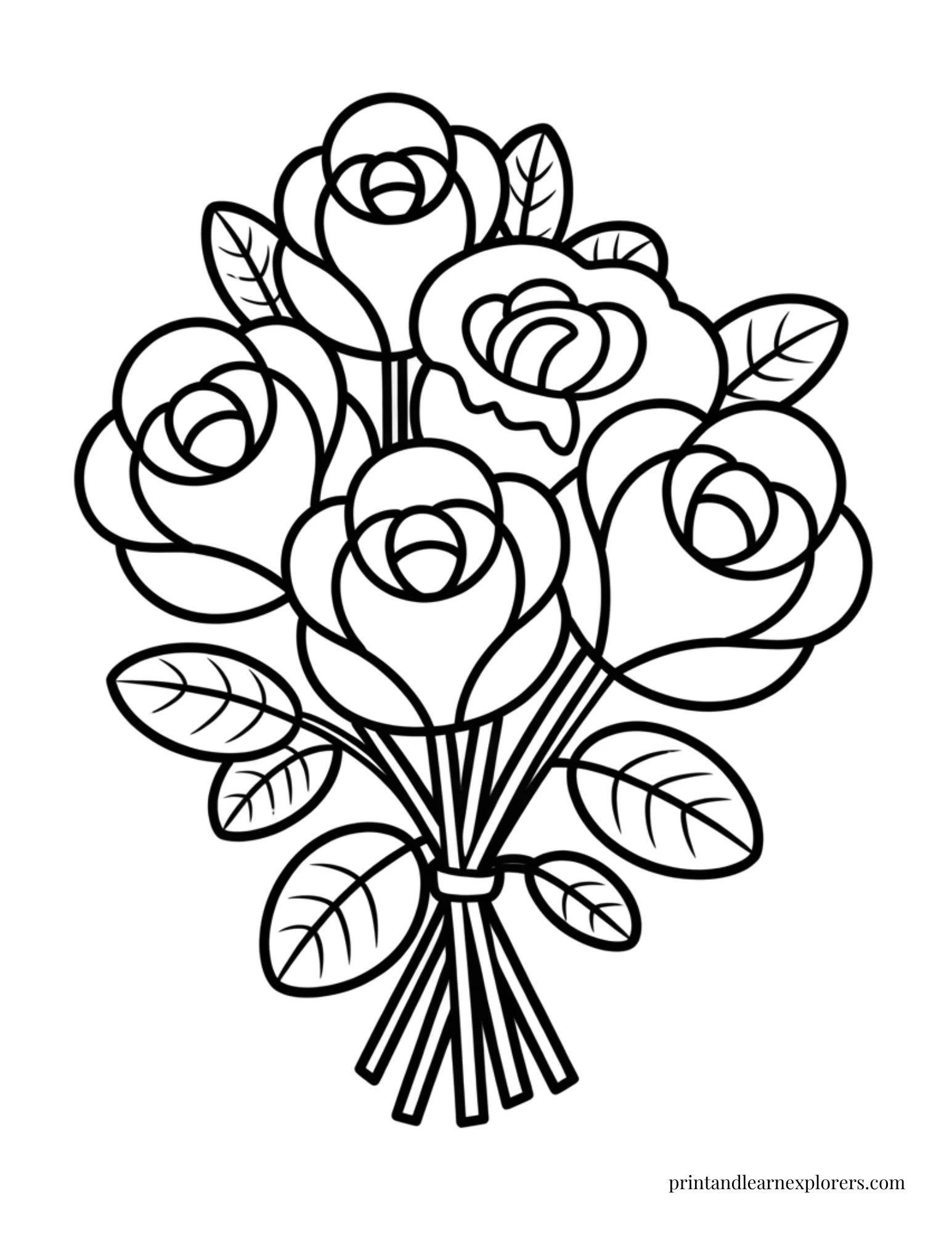 Easy bouquet of roses coloring page