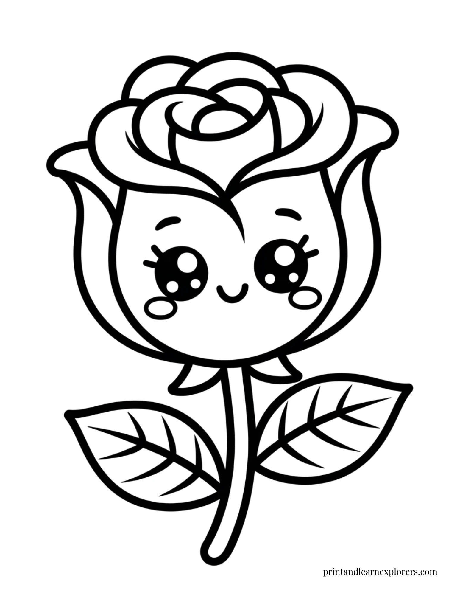 Easy preschool kawaii rose coloring page