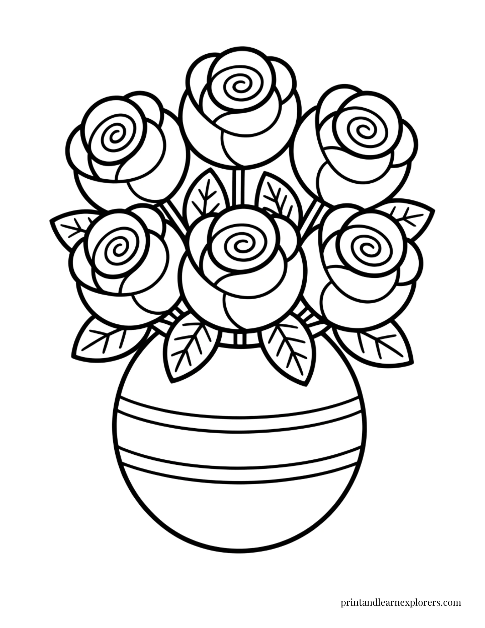 Easy vase of roses coloring page