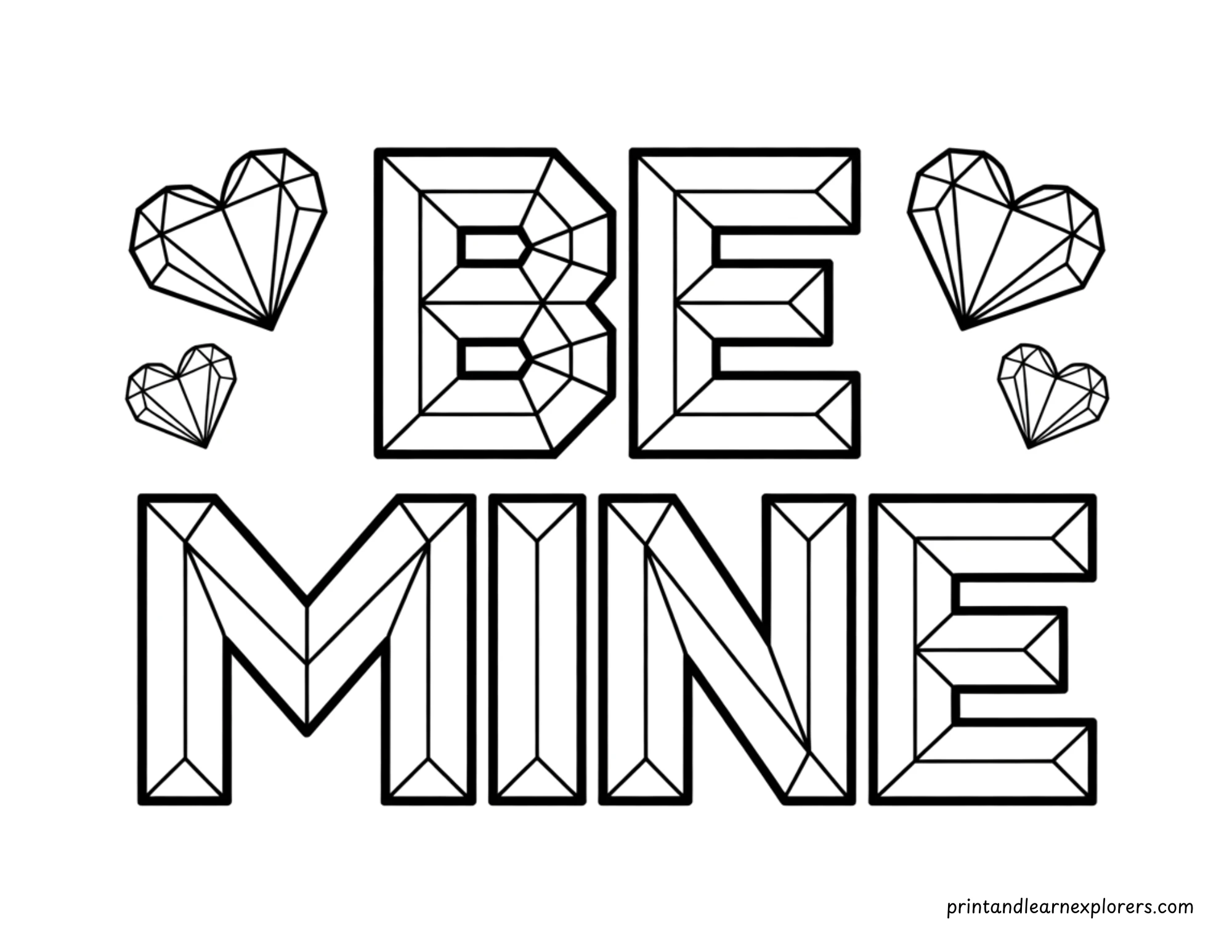 Geometric Valentine Day Coloring Be Mine