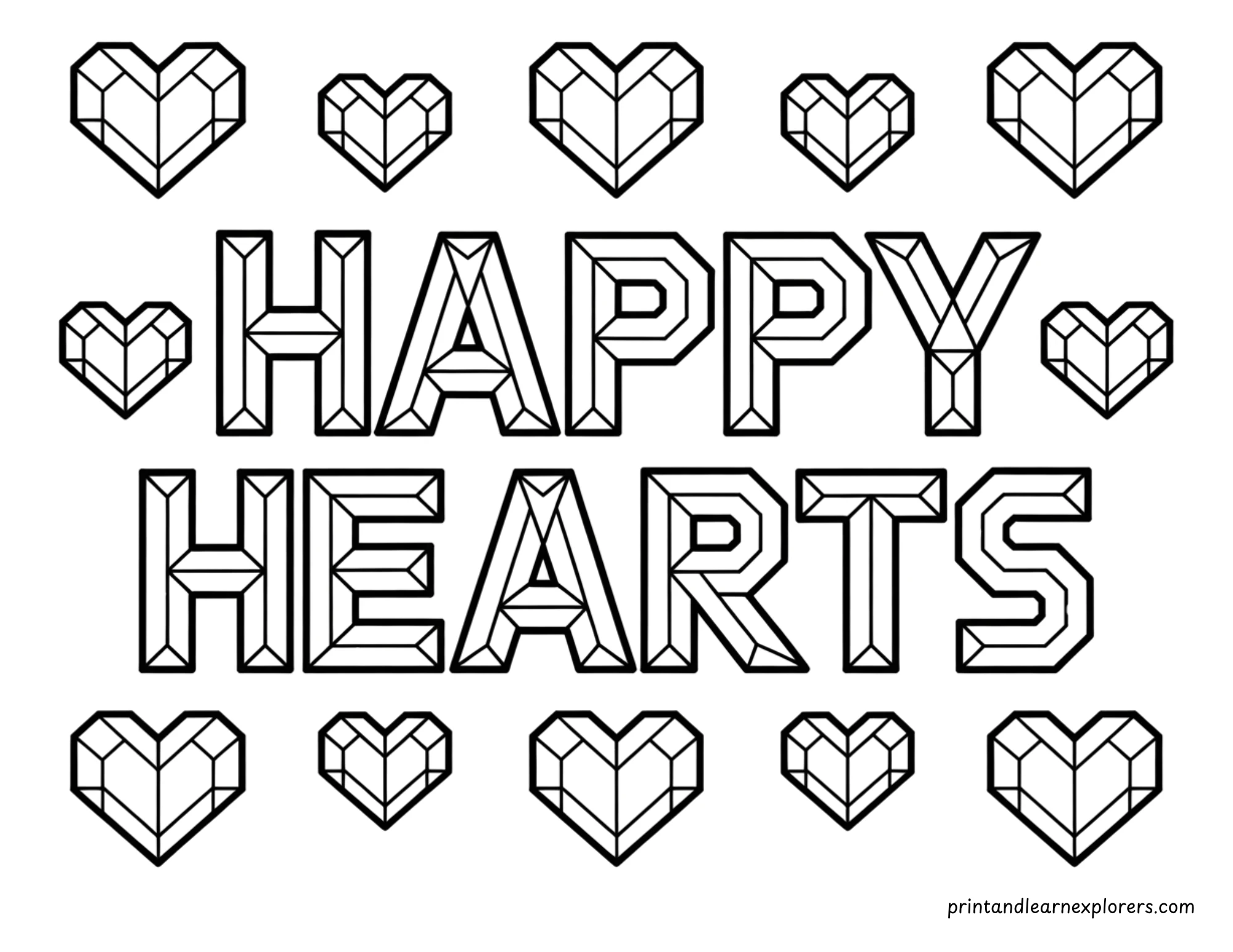 Geometric Valentine Day Coloring Happy Hearts
