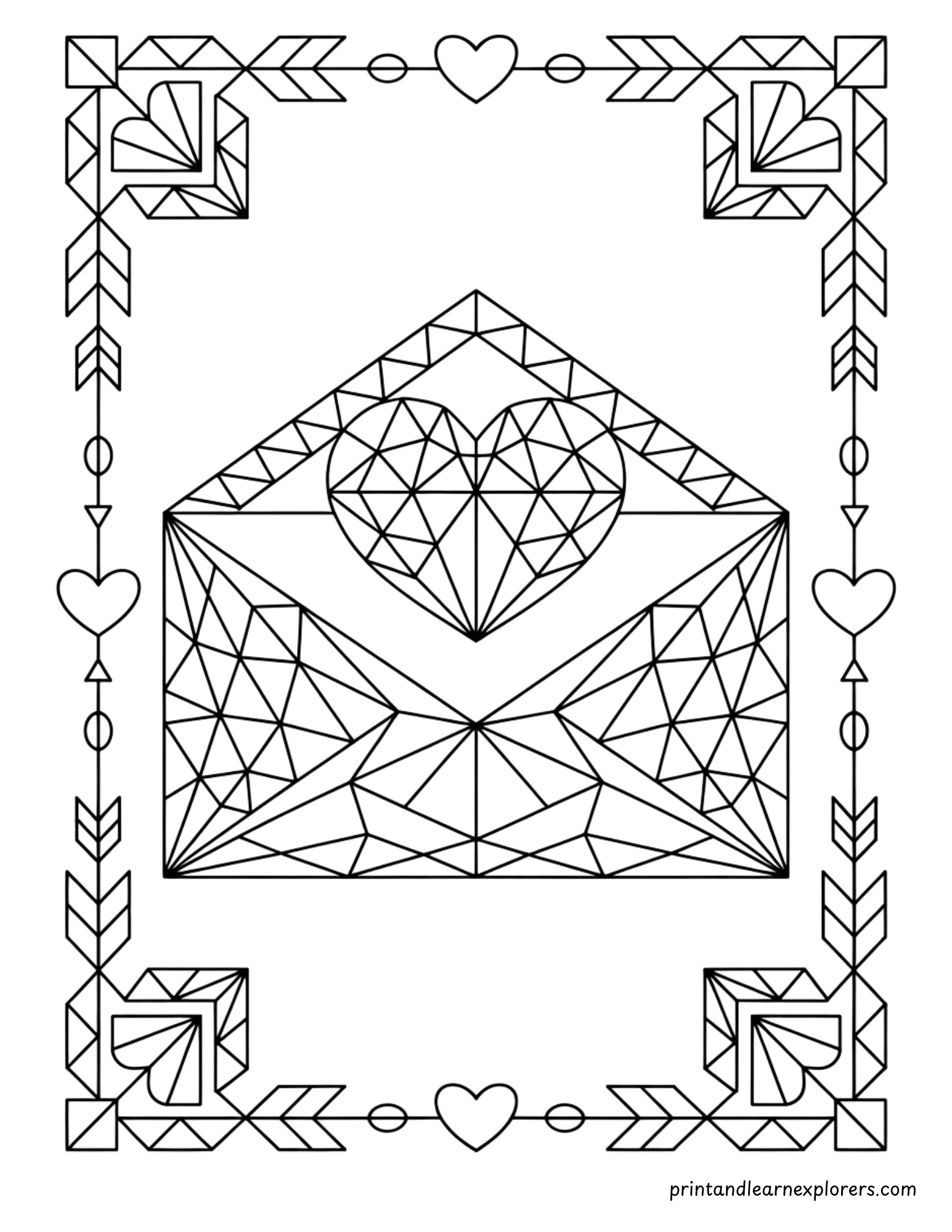 Geometric Valentine Day Coloring Love Letter
