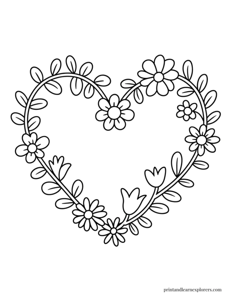 heart shaped flower coloring page