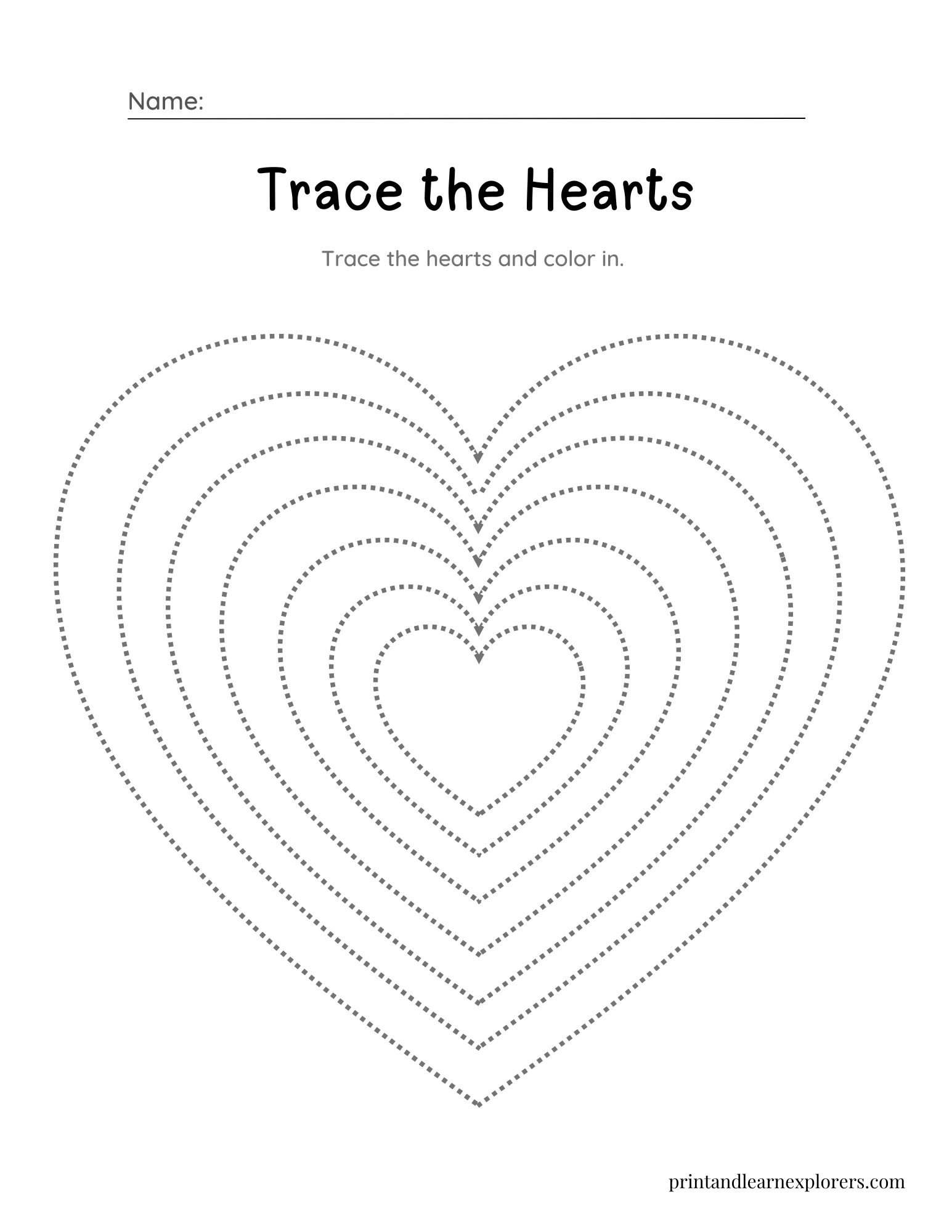 Heart Shape Coloring Pages Tracing 2