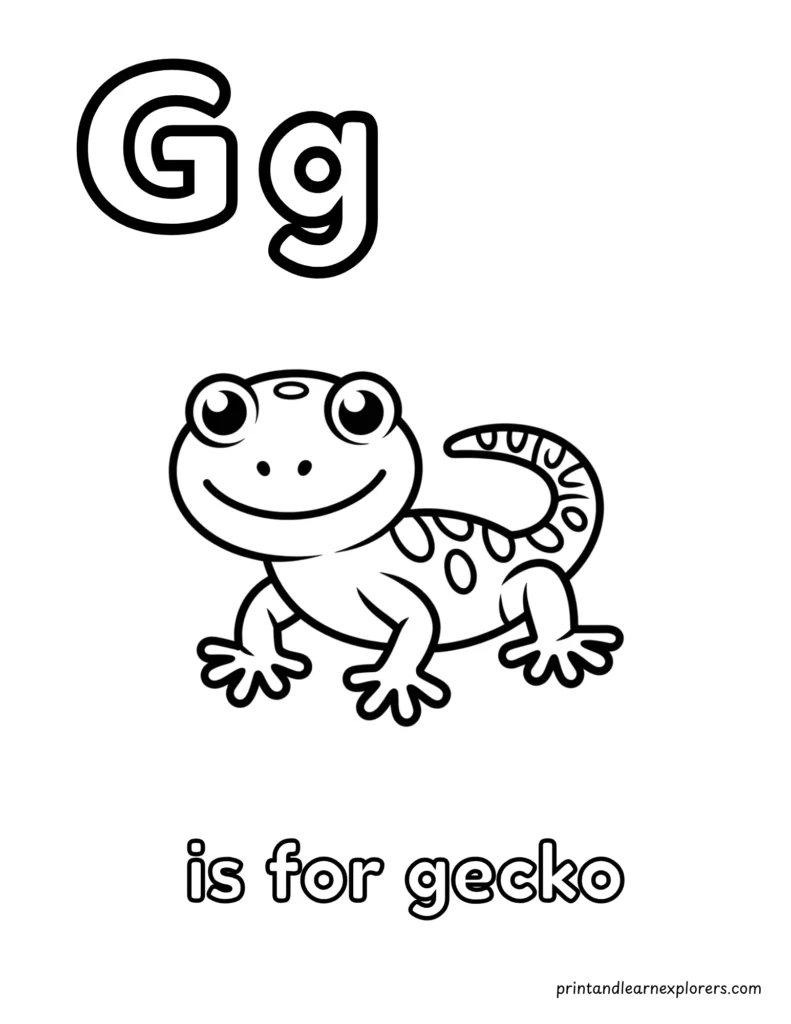 Letter G is for gecko coloring page