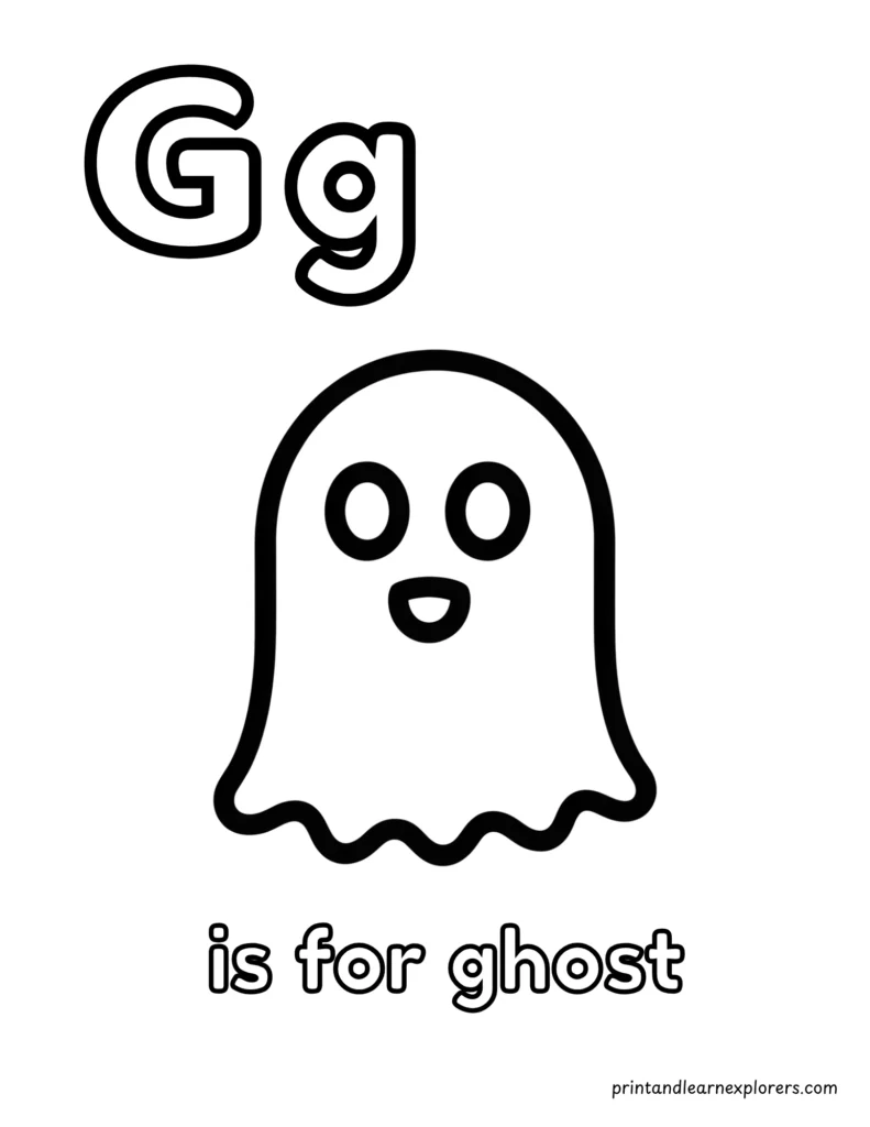 Letter G is for ghost coloring page