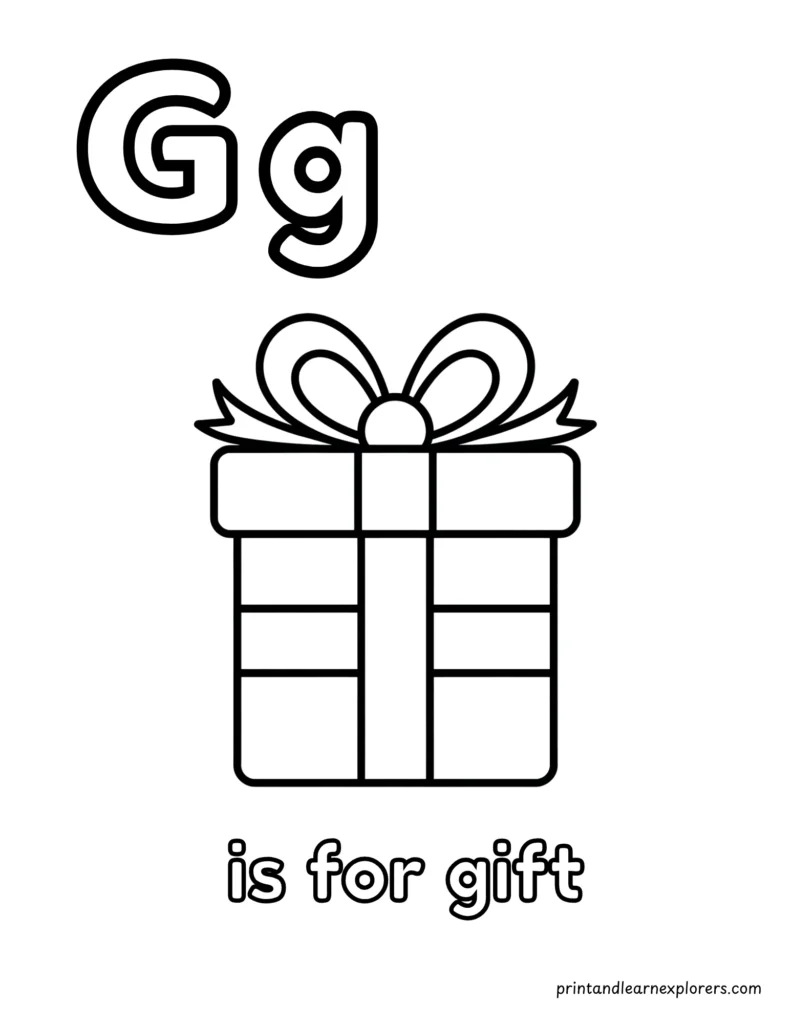 Letter G is for gift coloring page