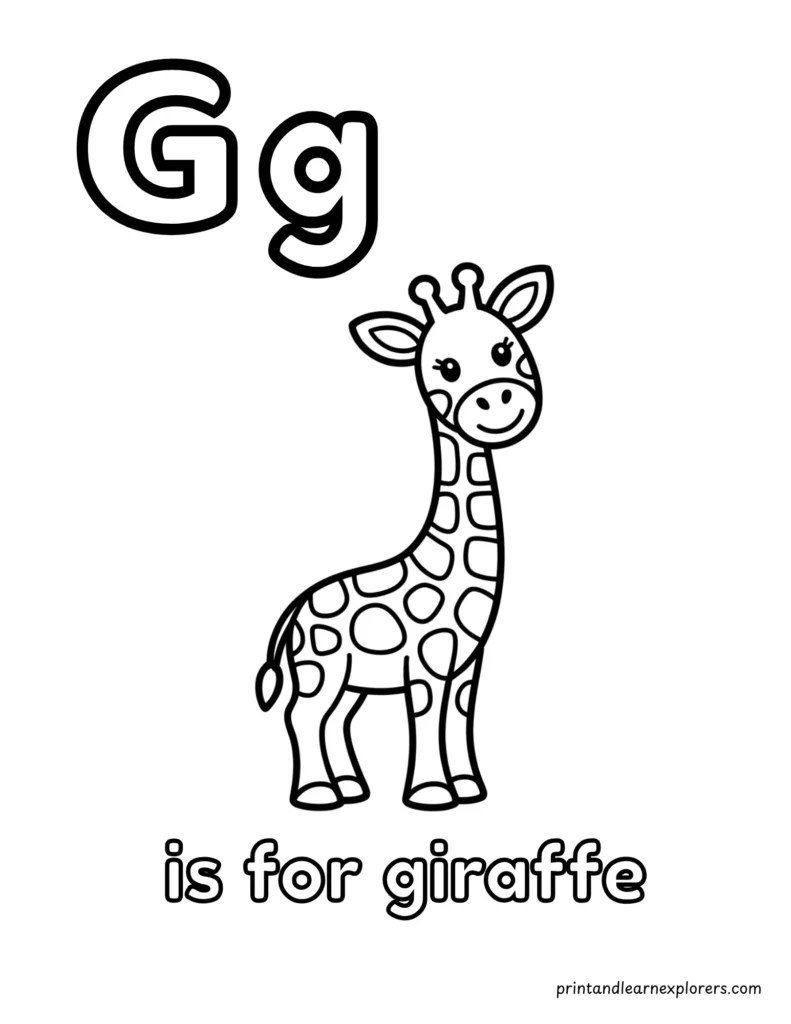 Letter G is for giraffe coloring page