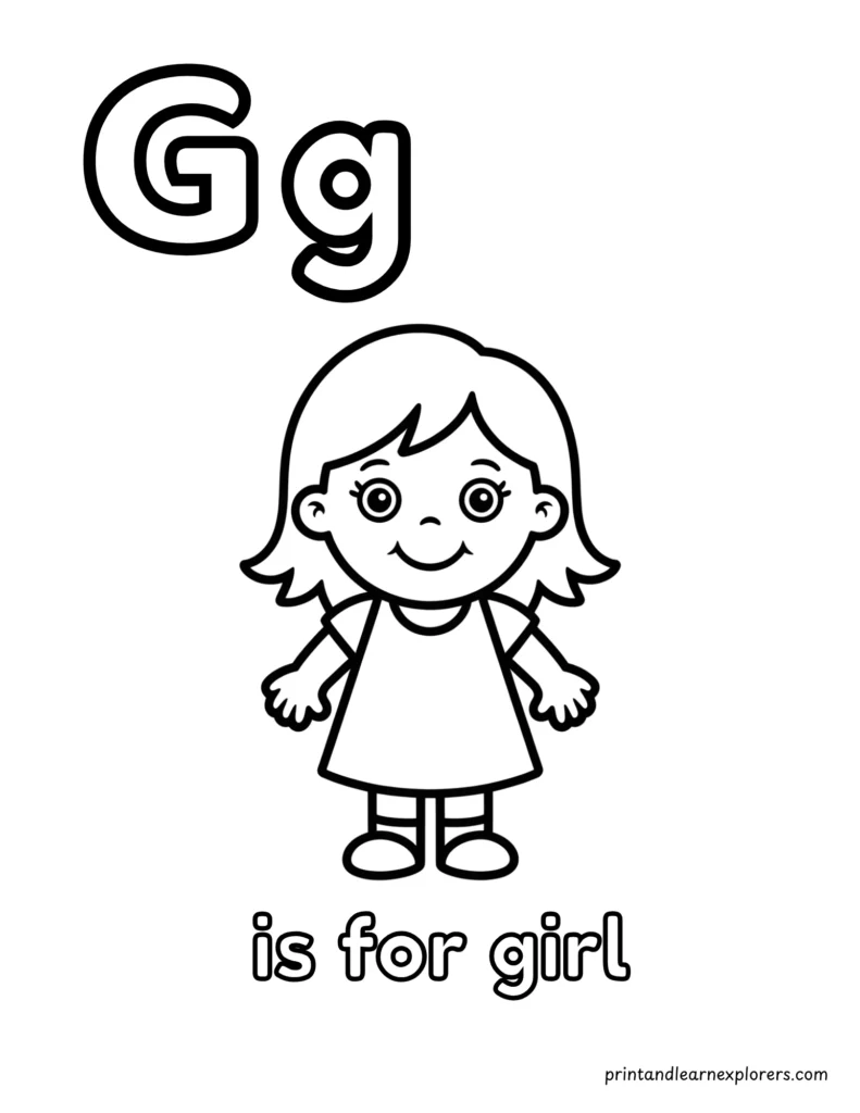 Letter G is for girl coloring page