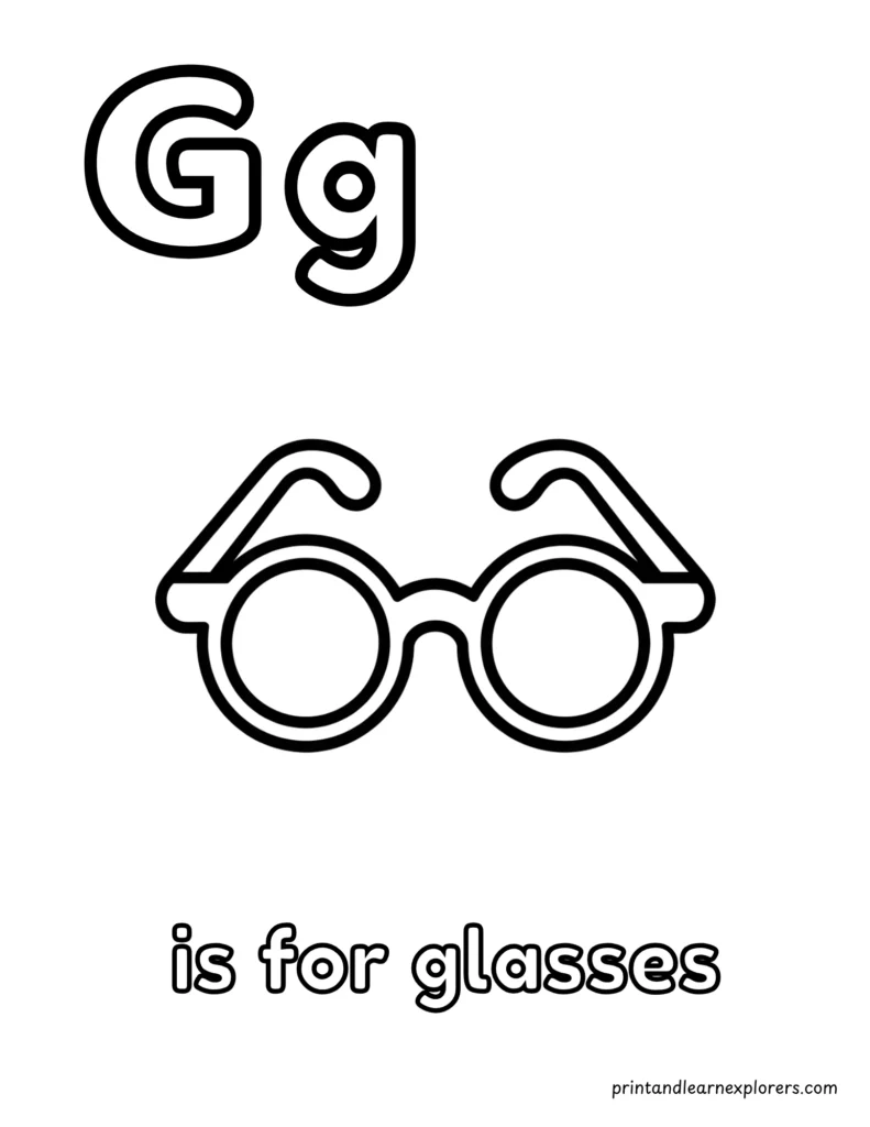 Letter G is for glasses coloring page