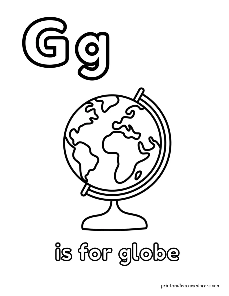 Letter G is for globe coloring page