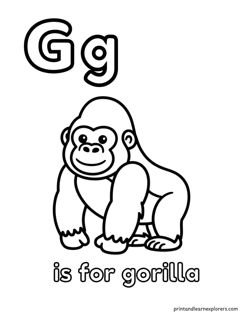 Letter G is for gorilla coloring page