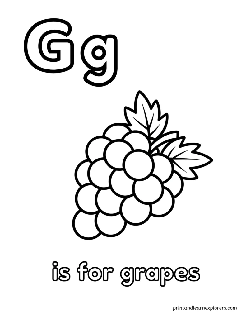 Letter G is for grapes coloring page