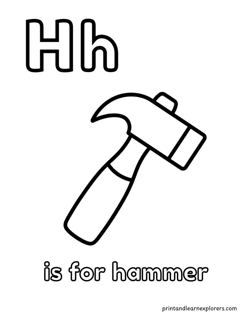 Letter H is for hammer coloring page
