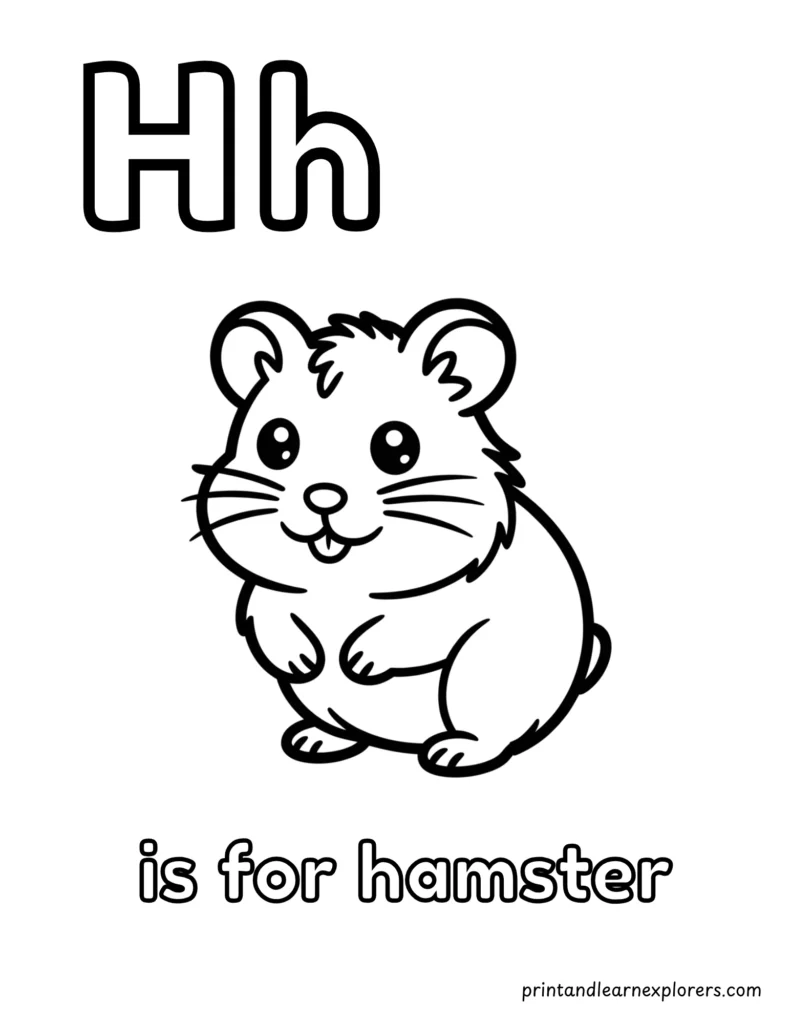 Letter H is for hamster coloring page