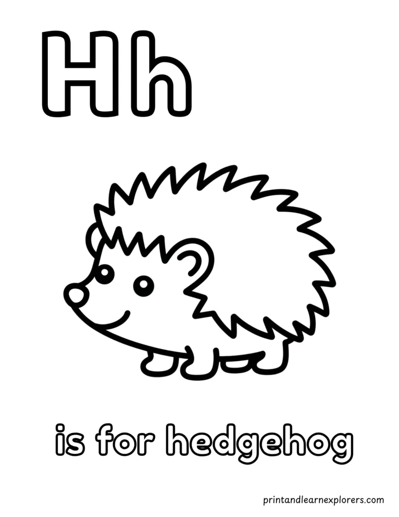 Letter H is for hedgehog coloring page